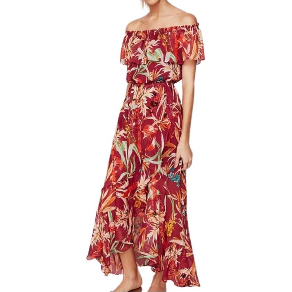 Express tropical chiffon ruffle maxi dress